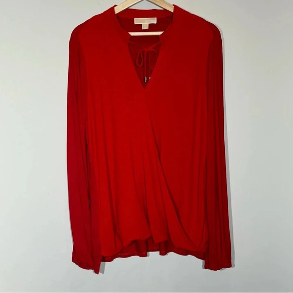 Michael Kors Tops - MICHAEL KORS  Women's Wrapover Top/Blouse Red Long Sleeve V Neck  Size L